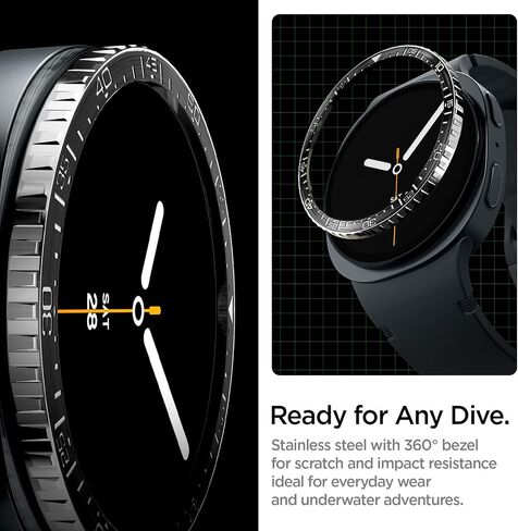 Spigen Bezel Tune (Diver) Designed for Samsung Galaxy Watch 8 44mm Bezel Ring Protector Adhesive Cover (2025) - Black in Saudi Arabia
