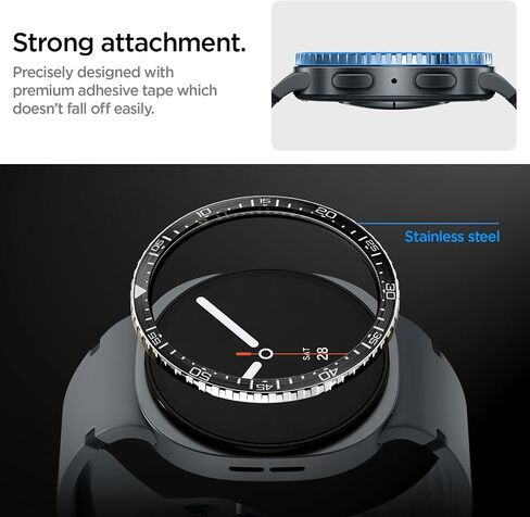 Spigen Bezel Tune (Diver) Designed for Samsung Galaxy Watch 8 44mm Bezel Ring Protector Adhesive Cover (2025) - Black in Saudi Arabia