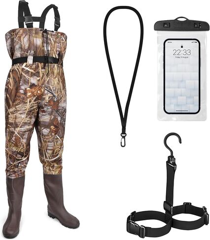 Fishing Waders for Men with Boots, Nylon/PVC Waterproof Chest Waders with Boot Hanger, Bootfoot Chest Wader for Fishing Hunting in Kuwait