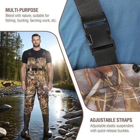 Fishing Waders for Men with Boots, Nylon/PVC Waterproof Chest Waders with Boot Hanger, Bootfoot Chest Wader for Fishing Hunting in Kuwait