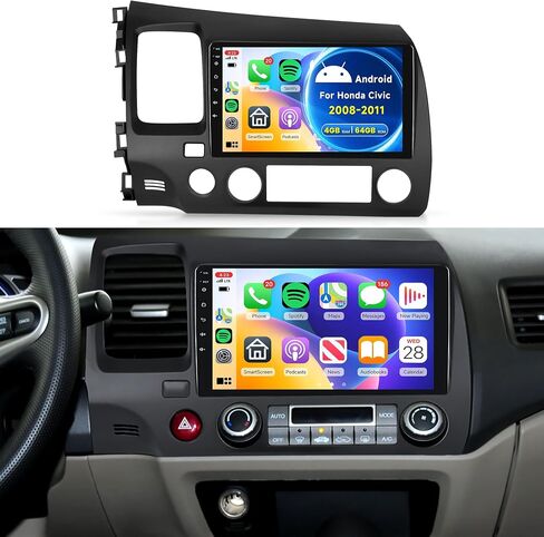 4Core 4G+64G Android CAR Radio for Honda Civic 2008-2011, Rimoody Car Stereo with Wireless Carplay and Android Auto Mirror Link GPS WiFi 9 Inch Touchscreen BT FM/RDS EQ SWC Backup Camera in Saudi Arabia