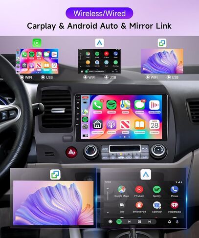4Core 4G+64G Android CAR Radio for Honda Civic 2008-2011, Rimoody Car Stereo with Wireless Carplay and Android Auto Mirror Link GPS WiFi 9 Inch Touchscreen BT FM/RDS EQ SWC Backup Camera in Saudi Arabia