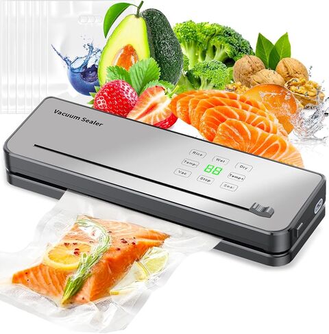 Vacuum Sealer, ESoundvol 7-in-1 Vacuum Sealer Machine for Food Flexible Temperature Control, Built-in Cutter and Visible LED Display for Dry and Moist Food Fresh Preservation with 10Pcs Bags in Saudi Arabia