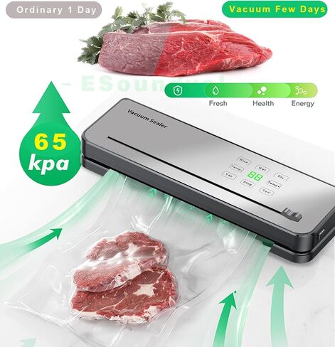 Vacuum Sealer, ESoundvol 7-in-1 Vacuum Sealer Machine for Food Flexible Temperature Control, Built-in Cutter and Visible LED Display for Dry and Moist Food Fresh Preservation with 10Pcs Bags in Saudi Arabia