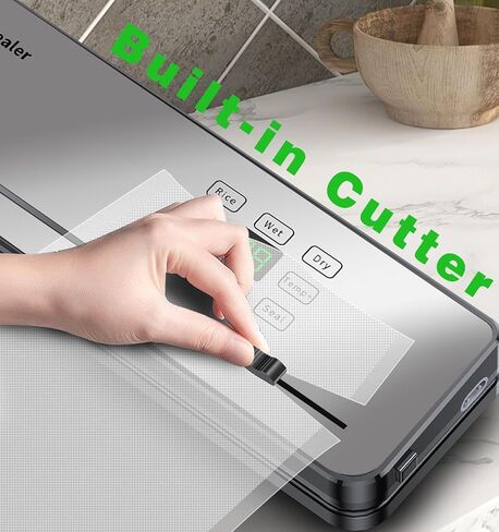 Vacuum Sealer, ESoundvol 7-in-1 Vacuum Sealer Machine for Food Flexible Temperature Control, Built-in Cutter and Visible LED Display for Dry and Moist Food Fresh Preservation with 10Pcs Bags in Saudi Arabia