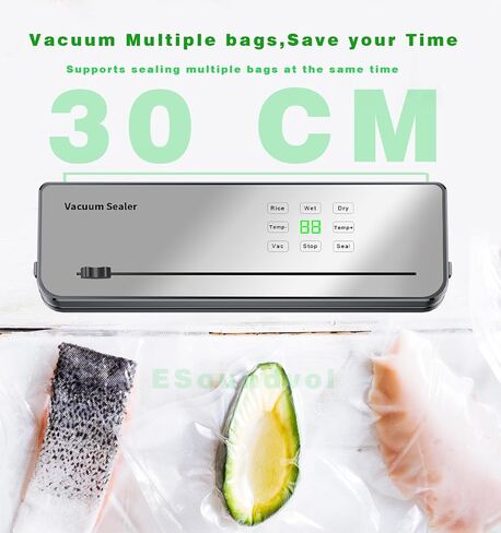 Vacuum Sealer, ESoundvol 7-in-1 Vacuum Sealer Machine for Food Flexible Temperature Control, Built-in Cutter and Visible LED Display for Dry and Moist Food Fresh Preservation with 10Pcs Bags in Saudi Arabia