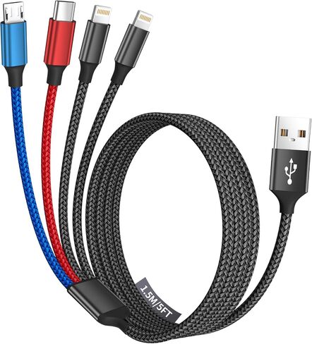 Upgraded 4 in 1 Charging Cable with Dual Type C Port for iPhone 16, Travel Essentials USB Multi Charging Cable, Travel Charger for Multiple Devices Compatible with iPhone16-6, iPad, Android, More- 5FT in Kuwait