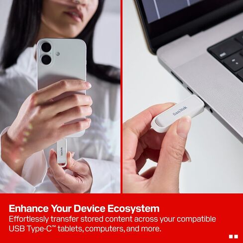 SanDisk 1TB Phone Drive with USB Type-C - for Smartphones, Tablets, and Computers - Up to 150MB/s, USB 3.2 Gen 1 - Arctic White - SDIXS0N-1T00-GN6NE in Saudi Arabia