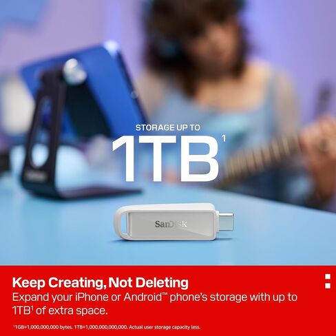 SanDisk 1TB Phone Drive with USB Type-C - for Smartphones, Tablets, and Computers - Up to 150MB/s, USB 3.2 Gen 1 - Arctic White - SDIXS0N-1T00-GN6NE in Saudi Arabia