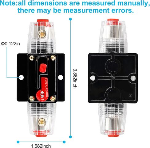 60 AMP 12V-48V DC Fuse Holder ، Noweierton ، قاطع الدائرة الصوتية ، حاملي الصمامات المضمّن للسيارات التلقائية ، إعادة تعيين يدوي ، لستيريو القوارب البحرية الصوتية مع العروات الأسلاك وأنبوب تقليص الحرارة in Kuwait
