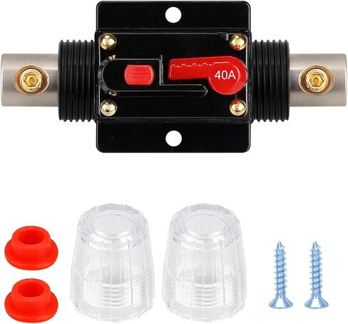 60 AMP 12V-48V DC Fuse Holder ، Noweierton ، قاطع الدائرة الصوتية ، حاملي الصمامات المضمّن للسيارات التلقائية ، إعادة تعيين يدوي ، لستيريو القوارب البحرية الصوتية مع العروات الأسلاك وأنبوب تقليص الحرارة in Kuwait