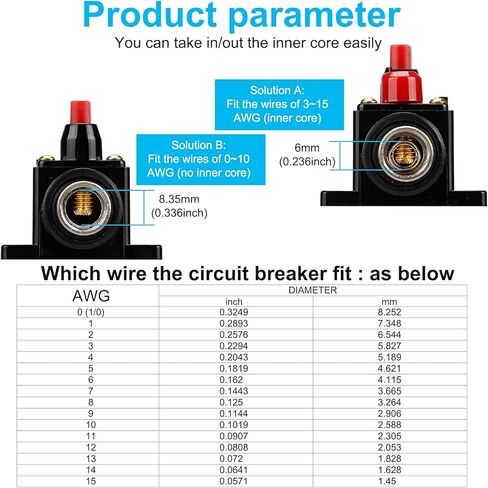 60 AMP 12V-48V DC Fuse Holder ، Noweierton ، قاطع الدائرة الصوتية ، حاملي الصمامات المضمّن للسيارات التلقائية ، إعادة تعيين يدوي ، لستيريو القوارب البحرية الصوتية مع العروات الأسلاك وأنبوب تقليص الحرارة in Kuwait
