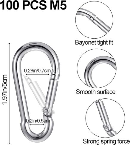 100 PCS Spring Snap Hooks ، M5 Spring Snap Hook Clips Clips Metal Hight Duty Link Buckle chain chain chain small rope monnector for keys swing swing fishing travel in Saudi Arabia