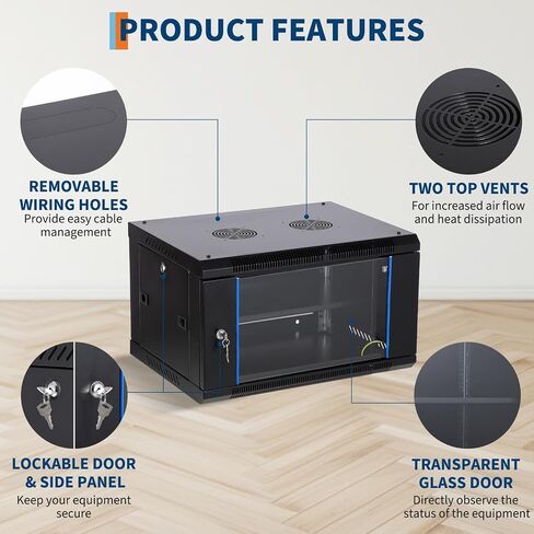 12U Wall Mount Network Cabinet - 23.6 "حاوية رف خادم عميقة مع قفل الباب الزجاجي والألواح الجانبية القابلة للإزالة ، رف معدات IT/AV للبيانات الآمنة والتركيبات البصرية in Kuwait