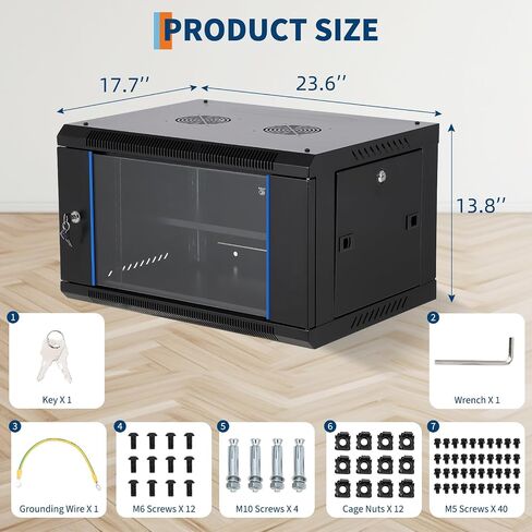 12U Wall Mount Network Cabinet - 23.6 "حاوية رف خادم عميقة مع قفل الباب الزجاجي والألواح الجانبية القابلة للإزالة ، رف معدات IT/AV للبيانات الآمنة والتركيبات البصرية in Kuwait