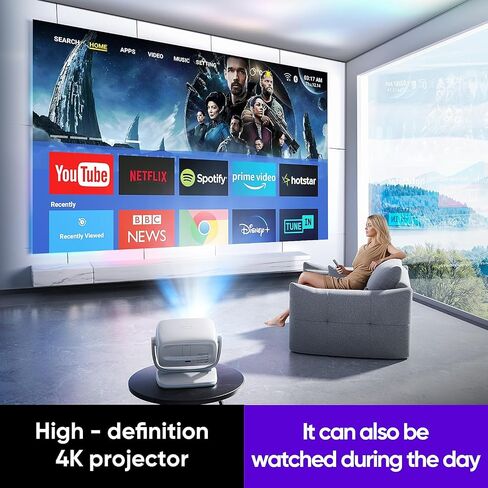 [Built-in Apps&Auto Focus] Portable Projector 1080P Smart Mini Projector Support 4K 180° Stand Auto Keystone with WiFi 6 Bluetooth Fabric Panel Movie Projector Compatible with TV Stick/Xbox/Laptop in Saudi Arabia