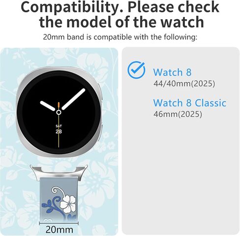 نطاقات الأزهار المتوافقة مع Samsung Galaxy Watch 8/8 كلاسيكي 40 مم/44 مم/46 مم للنساء ، حزام زهرة ناعمة من السيليكون المحفور بالسيليكون المتقن in Saudi Arabia