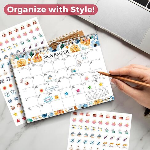 CRANBURY Small 8x6" Wall Calendar 2025-2026 (Floral), Use July 2025 to Dec 2026, Mini Monthly Hanging Calendar, Gorgeous Flower Designs, Use on Bulletin Board, Fridge, or on Desk, Includes Stickers in Kuwait