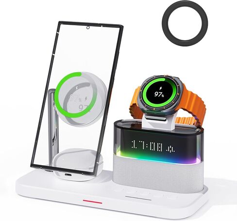 محطة الشحن المغناطيسية لشركة Samsung ، 5 في محطة شحن لاسلكية واحدة لـ Samsung Galaxy S25 Ultra/S24/S23/S22 ، ساعة Galaxy 8/7/6/4/5 ، Galaxy Buds/Pro (أسود) in Kuwait
