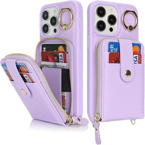 for iPhone 15 Pro Max Wallet Case with Card Holder for Women,for iPhone 15 Pro Max Crsosbody Case with Strap Lanyard,Zipper Stand Ring Phone Cover with Coin Pocket-Rose Gold in Saudi Arabia