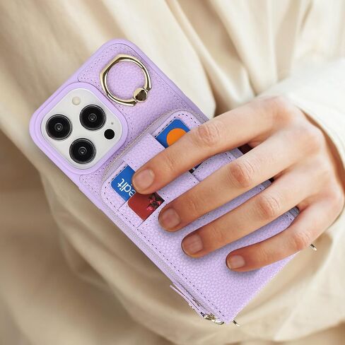 for iPhone 15 Pro Max Wallet Case with Card Holder for Women,for iPhone 15 Pro Max Crsosbody Case with Strap Lanyard,Zipper Stand Ring Phone Cover with Coin Pocket-Rose Gold in Saudi Arabia