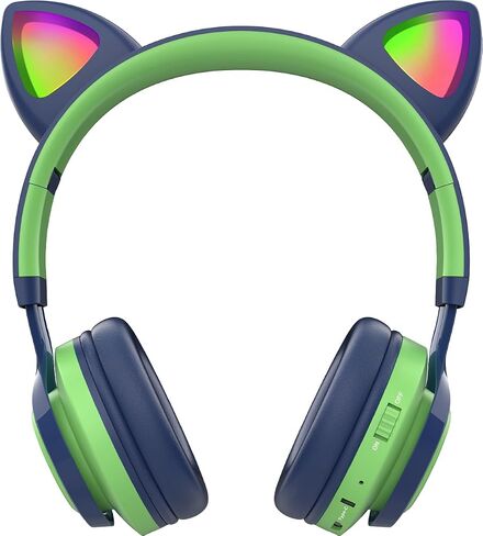 Riwbox Kids Headphones, CT-7S Cat Ear Bluetooth Headphones with LED Light, 85dB Volume Limiting, Over Ear with Microphone for Laptop/PC/TV (Pink&Purple) in Kuwait