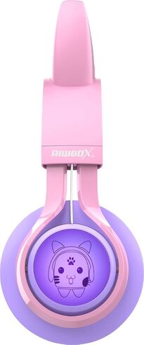 Riwbox Kids Headphones, CT-7S Cat Ear Bluetooth Headphones with LED Light, 85dB Volume Limiting, Over Ear with Microphone for Laptop/PC/TV (Pink&Purple) in Kuwait