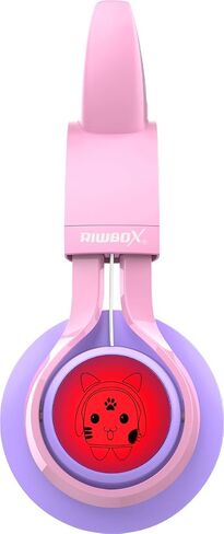 Riwbox Kids Headphones, CT-7S Cat Ear Bluetooth Headphones with LED Light, 85dB Volume Limiting, Over Ear with Microphone for Laptop/PC/TV (Pink&Purple) in Kuwait
