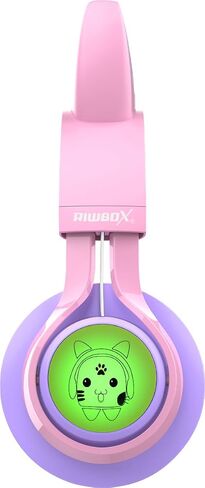 Riwbox Kids Headphones, CT-7S Cat Ear Bluetooth Headphones with LED Light, 85dB Volume Limiting, Over Ear with Microphone for Laptop/PC/TV (Pink&Purple) in Kuwait