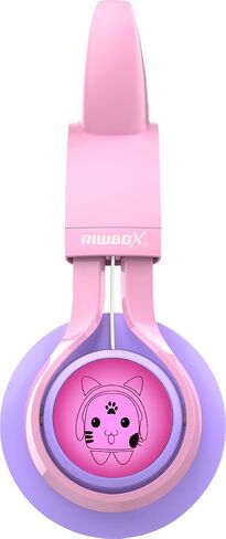 Riwbox Kids Headphones, CT-7S Cat Ear Bluetooth Headphones with LED Light, 85dB Volume Limiting, Over Ear with Microphone for Laptop/PC/TV (Pink&Purple) in Kuwait