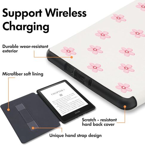 Cute Yellow Sunflower Case for 7" Kindle Paperwhite(12th Gen,2024)&Kindle Colorsoft with Hand Strap,Compatible with MagSafe for Wireless Charging,Sleep/Wake,Soft Silm Fit Leather Cover for KPW6 in Kuwait