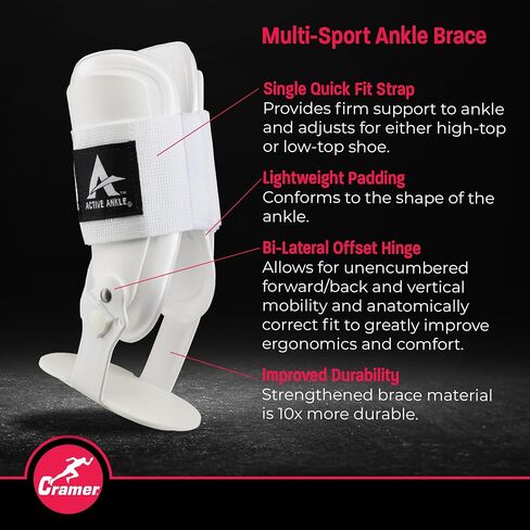 دعامة كاحل صلبة T2 من Active Ankle للحماية من الإصابات ودعم التدحرج، التشجيع، كرة القدم، دعامات الكاحل للكرة، هدايا للكرة، ارتداء الجوارب في أي رياضة، أبيض in Saudi Arabia