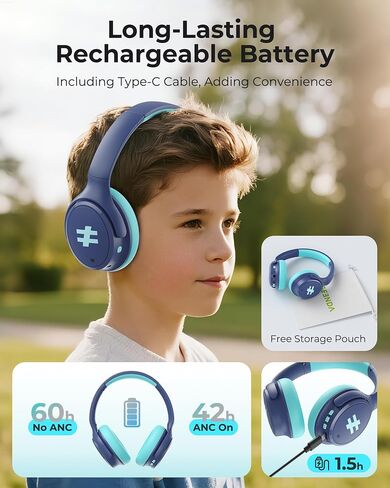 Seenda Kids Wireless Wireless Noves Dovewing Headphones ، 60 H Playtime ، حجم آمن (74/85/94dB) ، Bluetooth 5.4 ، سماعات قابلة للطي Type-C مع MIC للمدرسة ، iPad ، الطائرة ، السفر ، السفر in Saudi Arabia