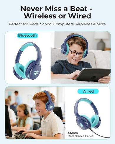 Seenda Kids Wireless Wireless Noves Dovewing Headphones ، 60 H Playtime ، حجم آمن (74/85/94dB) ، Bluetooth 5.4 ، سماعات قابلة للطي Type-C مع MIC للمدرسة ، iPad ، الطائرة ، السفر ، السفر in Saudi Arabia
