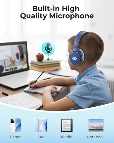 Seenda Kids Wireless Wireless Noves Dovewing Headphones ، 60 H Playtime ، حجم آمن (74/85/94dB) ، Bluetooth 5.4 ، سماعات قابلة للطي Type-C مع MIC للمدرسة ، iPad ، الطائرة ، السفر ، السفر in Saudi Arabia