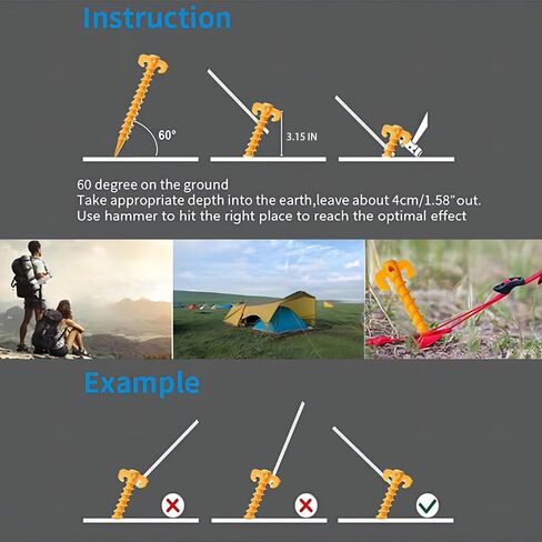 Heavy Duty Tent Stakes,Yellow Camping Tent Plastic Ground Pegs Set of 4,for Camping, Hiking, Garden & Outdoor Canopy in Saudi Arabia
