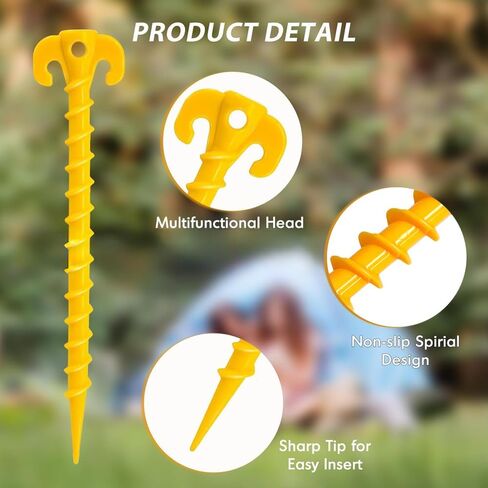 Heavy Duty Tent Stakes,Yellow Camping Tent Plastic Ground Pegs Set of 4,for Camping, Hiking, Garden & Outdoor Canopy in Saudi Arabia