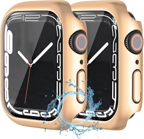 HANKN [2 Pack Waterproof Plated Hard Case for Apple Watch Series 6 5 4 SE 40mm Tempered Glass Screen Protector Case, [No Black Edge] Full Protective Shockproof Iwatch Bumper Cover (Gold x 2, 40mm) in Saudi Arabia