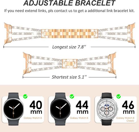 متوافق مع SARACE مع Samsung Galaxy Watch 8 Band 40mm 44mm ، Galaxy Watch 8 Classic Band 46mm Women Bling Diamond Rhinestone Bracelet for Galaxy Watch 8 in Kuwait