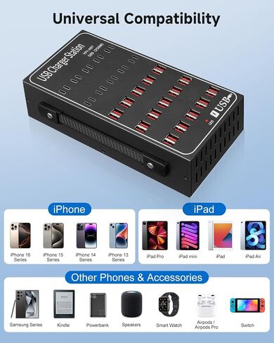 250W USB~c Charging Station, 50 Port (30 USB A & 20 USB~C Port) USB~C Charger Block, Fast Charging Station for Multiple Devices, Desktop USB Charger Compatible for iPhone, iPad, Tablets in Kuwait
