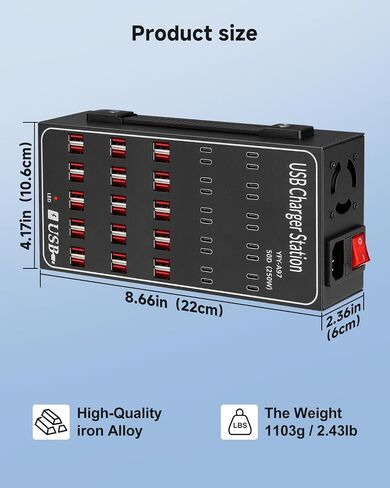 250W USB~c Charging Station, 50 Port (30 USB A & 20 USB~C Port) USB~C Charger Block, Fast Charging Station for Multiple Devices, Desktop USB Charger Compatible for iPhone, iPad, Tablets in Kuwait