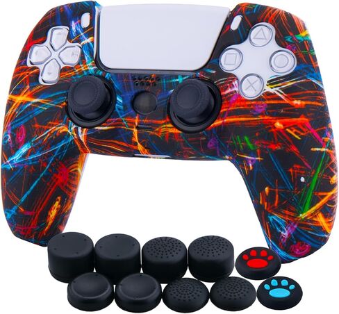 يورها نقل الماء طباعة السيليكون غلاف الجلد سميكة العلبة لوحدة التحكم PS5 x 1 (شعاع ليلي) مع قبضة الإبهام × 10 in Saudi Arabia