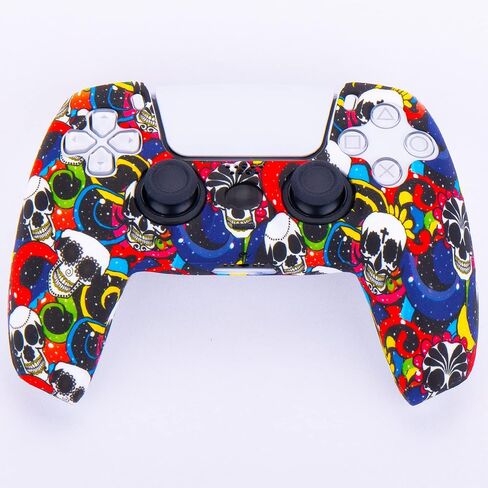 YoRHa Water Transfer Printing Silicone Thickened Cover Skin Case for PS5 Controller x 1(Madeup Skulls) with Thumb Grips x 10 in Saudi Arabia