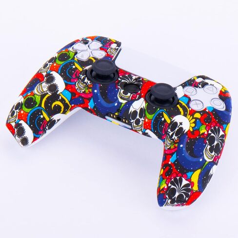 YoRHa Water Transfer Printing Silicone Thickened Cover Skin Case for PS5 Controller x 1(Madeup Skulls) with Thumb Grips x 10 in Saudi Arabia