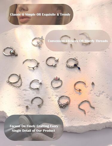 Jstyle 12Pcs 16G Septum Rings for Women Surgical Steel Septum Nose Piercing Jewelry Horseshoe Daith Helix Tragus Lip Cartilage Earrings Hoop Nose Rings Piercing in Kuwait