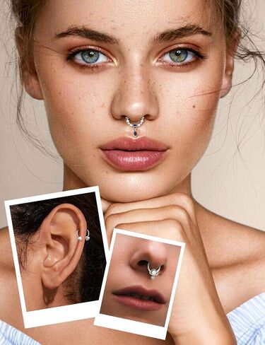 Jstyle 12Pcs 16G Septum Rings for Women Surgical Steel Septum Nose Piercing Jewelry Horseshoe Daith Helix Tragus Lip Cartilage Earrings Hoop Nose Rings Piercing in Kuwait