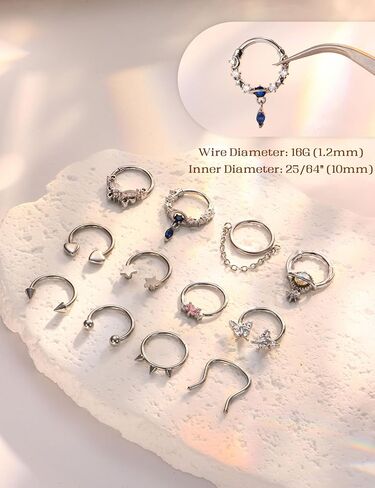 Jstyle 12Pcs 16G Septum Rings for Women Surgical Steel Septum Nose Piercing Jewelry Horseshoe Daith Helix Tragus Lip Cartilage Earrings Hoop Nose Rings Piercing in Kuwait
