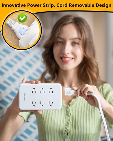 قطاع الطاقة المبتكرة ، تصميم الحبل القابل للإزالة (4ft) ، Huntkey 6 Outlets Surge Protector مع 4 منافذ USB (2 USB-C ، 2 USB-A) ، ETL المدرجة in Kuwait