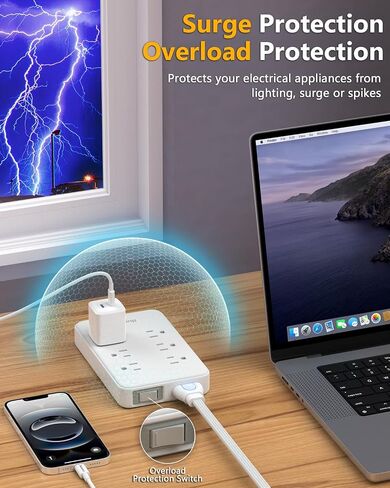قطاع الطاقة المبتكرة ، تصميم الحبل القابل للإزالة (4ft) ، Huntkey 6 Outlets Surge Protector مع 4 منافذ USB (2 USB-C ، 2 USB-A) ، ETL المدرجة in Kuwait