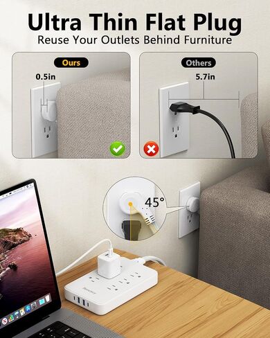 قطاع الطاقة المبتكرة ، تصميم الحبل القابل للإزالة (4ft) ، Huntkey 6 Outlets Surge Protector مع 4 منافذ USB (2 USB-C ، 2 USB-A) ، ETL المدرجة in Kuwait